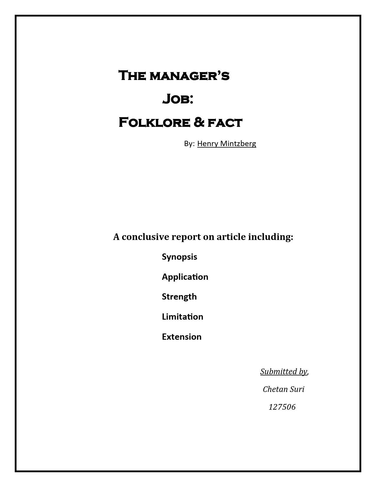 The manager’s  Job:  Folklore & fact
