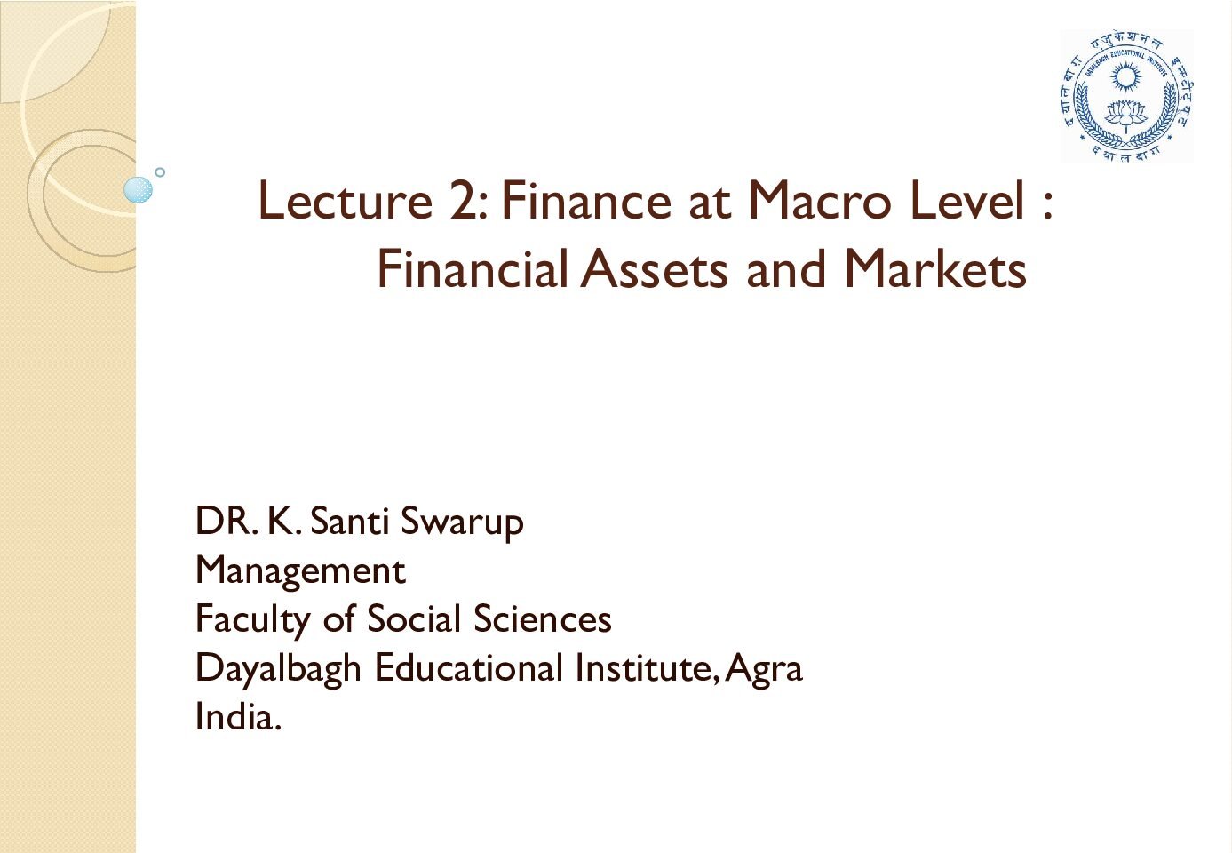 Finance at Macro Level: Financial Assets and Markets Overview