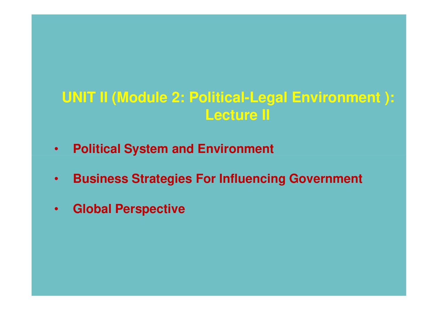 Business-Government Relations and Political Risk Management
