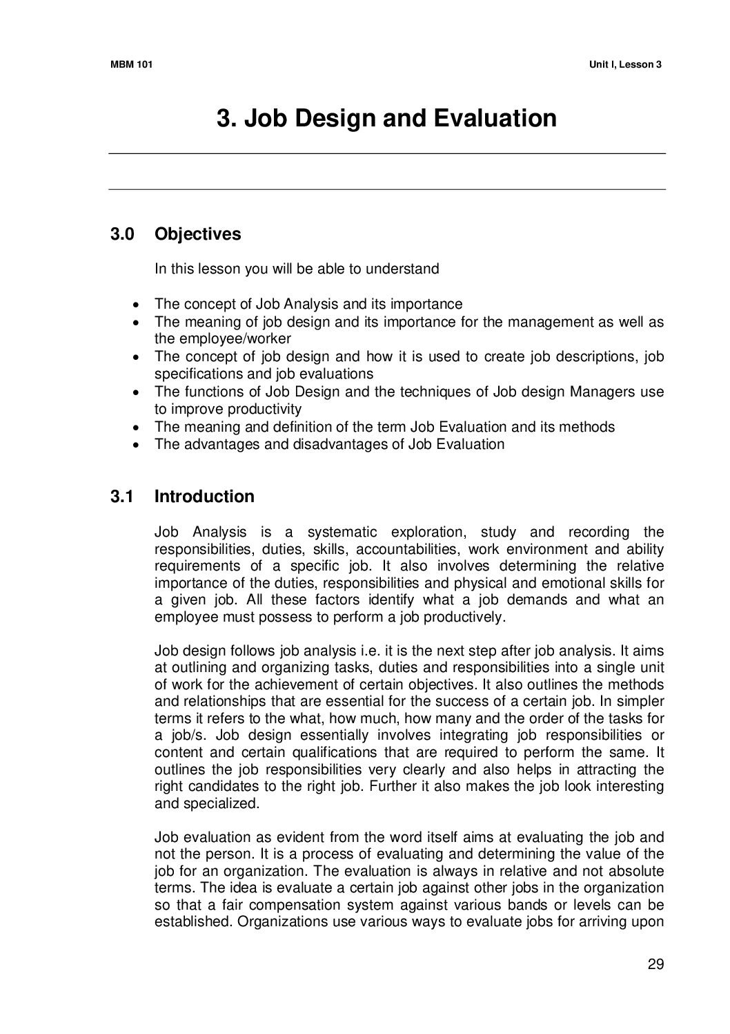 Job Design and Evaluation