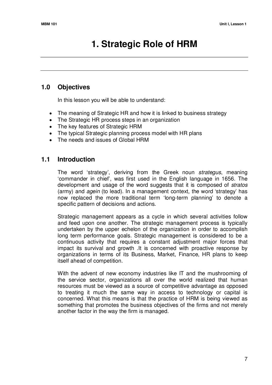 Strategic role of HRM
