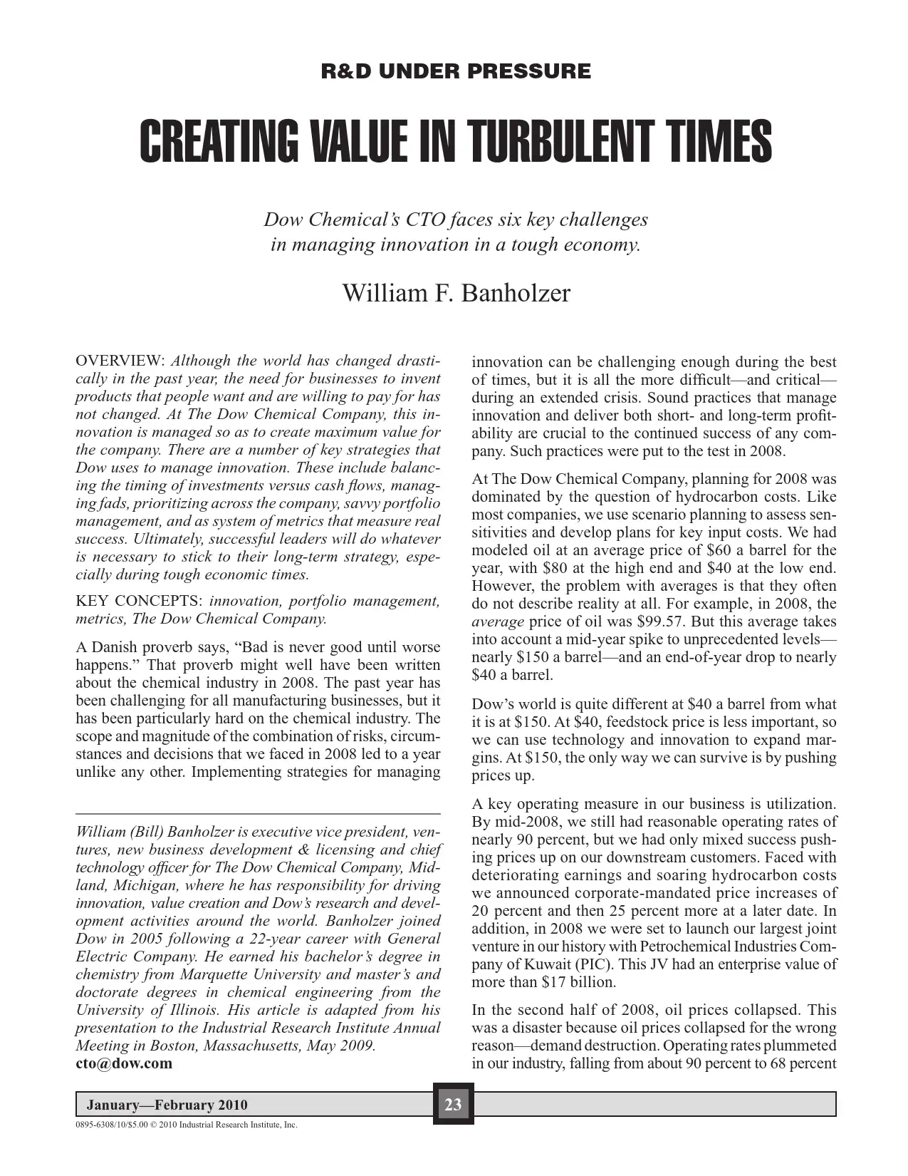 Creating Value in Turbulent Times: Innovation Management Strategies