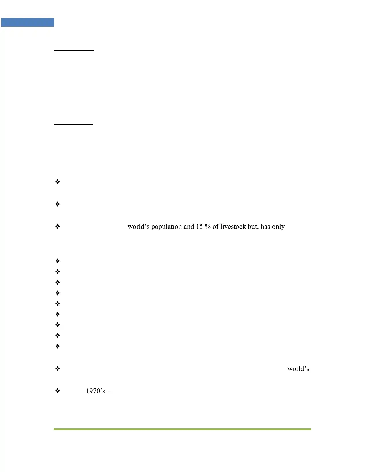 General Status and Trend in Population and Food Production