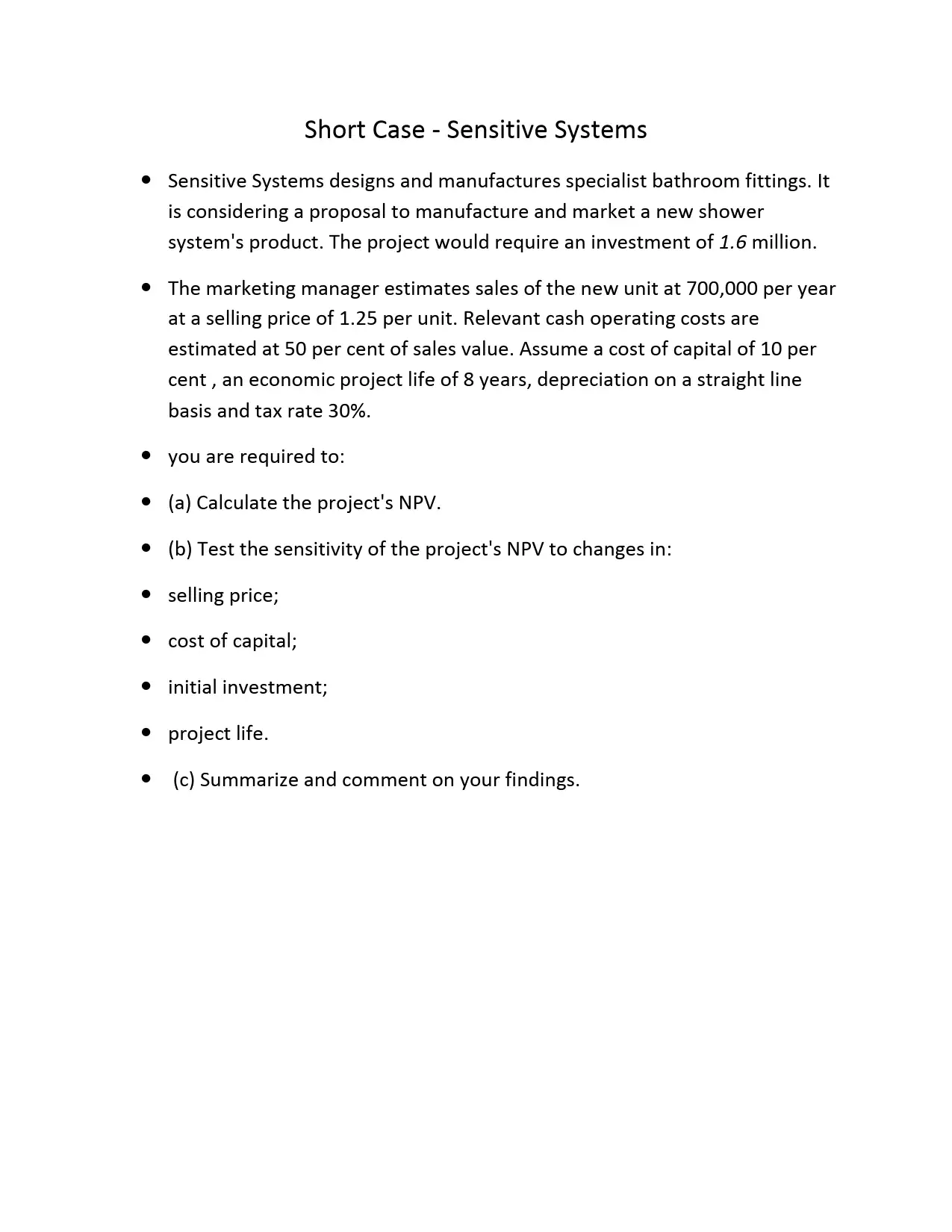 Short Case Study in Capital Budgeting