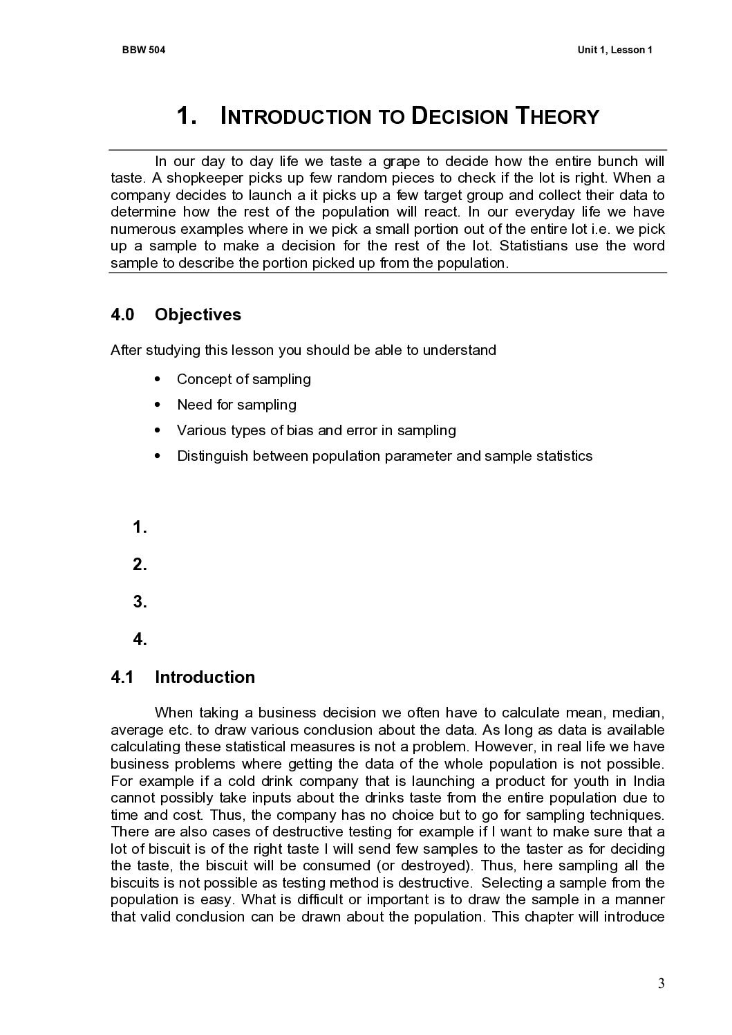 Sampling and Decision Theory Introduction