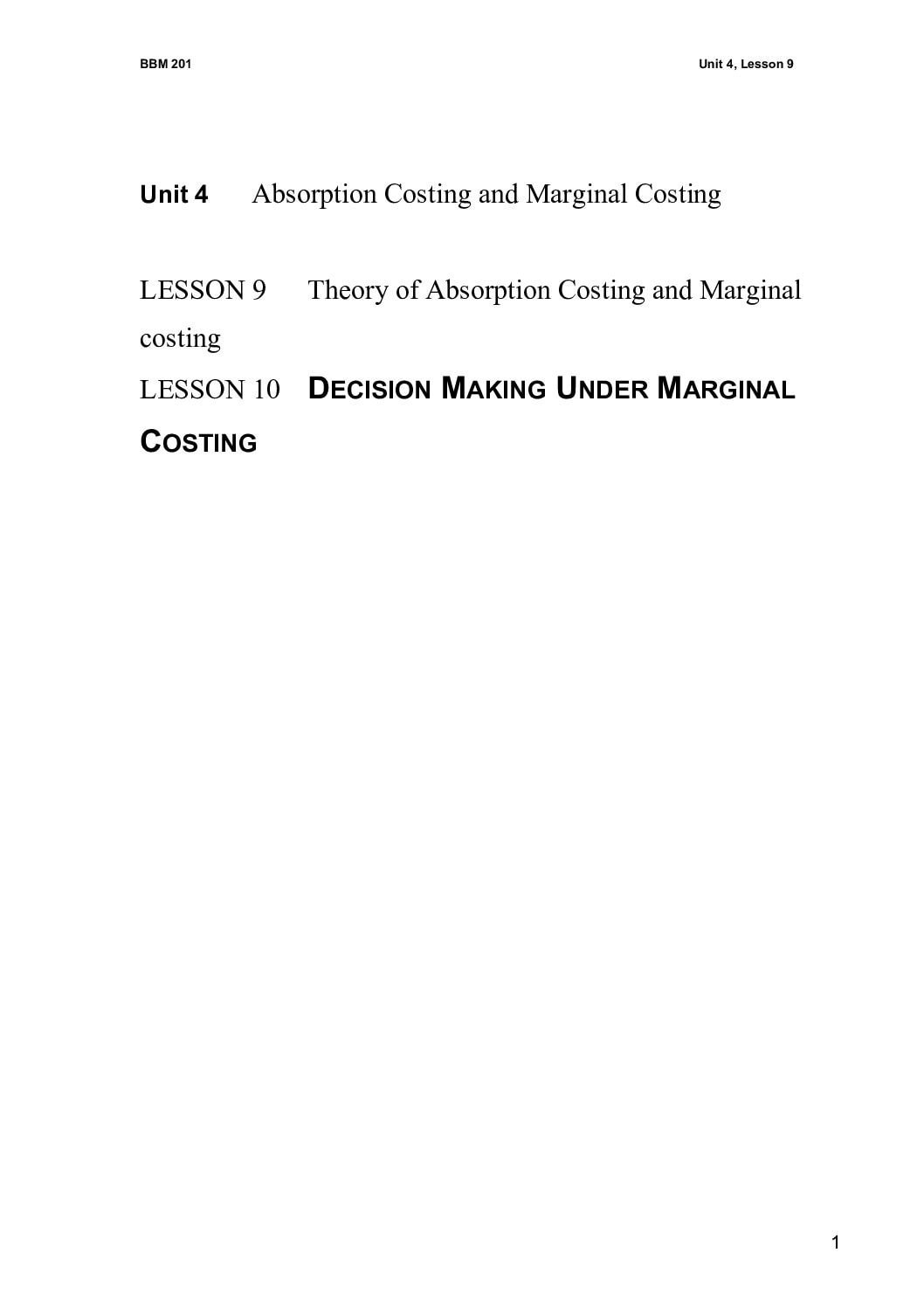Absorption and Marginal Costing Decisions