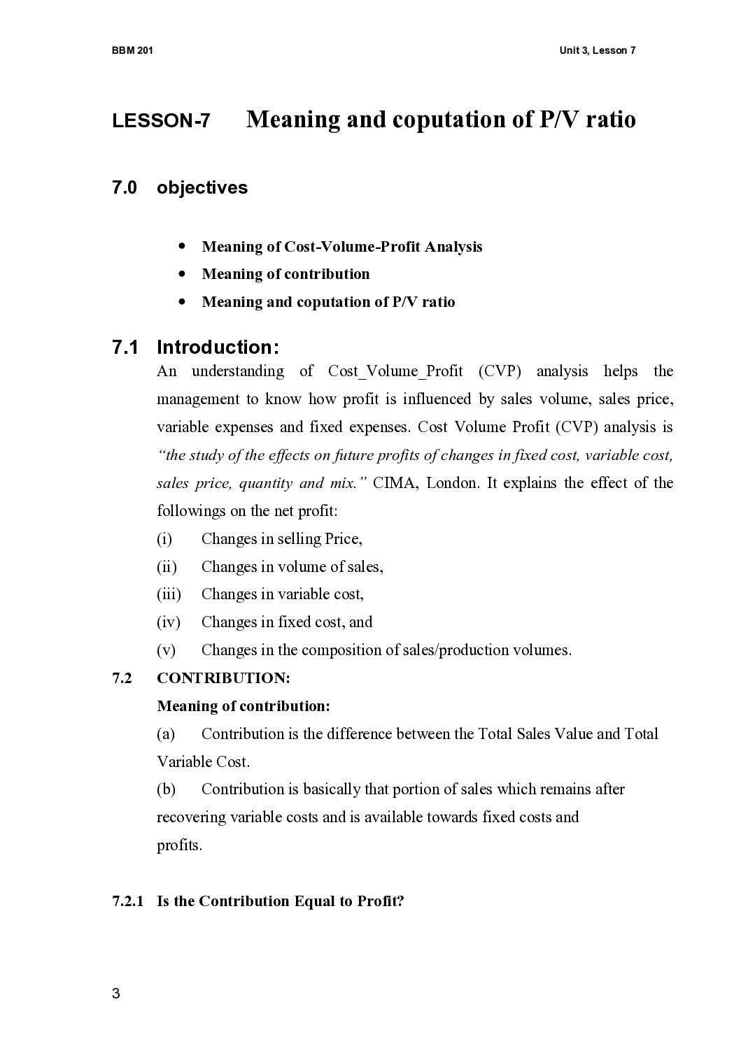 Contribution and P/V Ratio