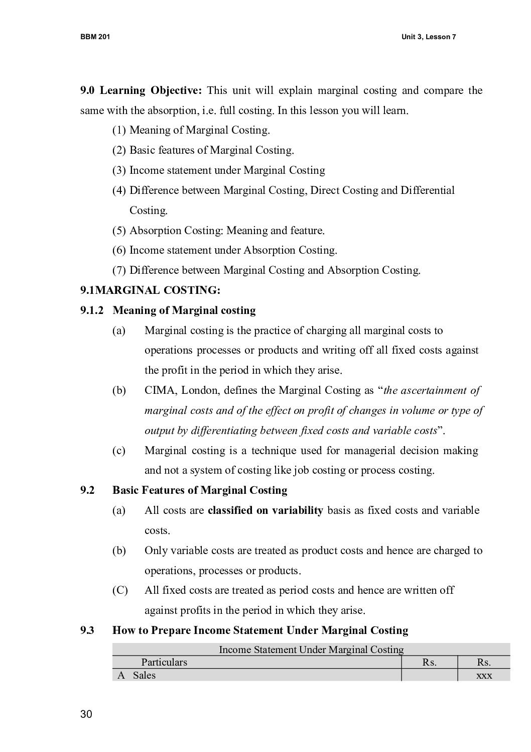 Marginal Costing and Absorption Costing