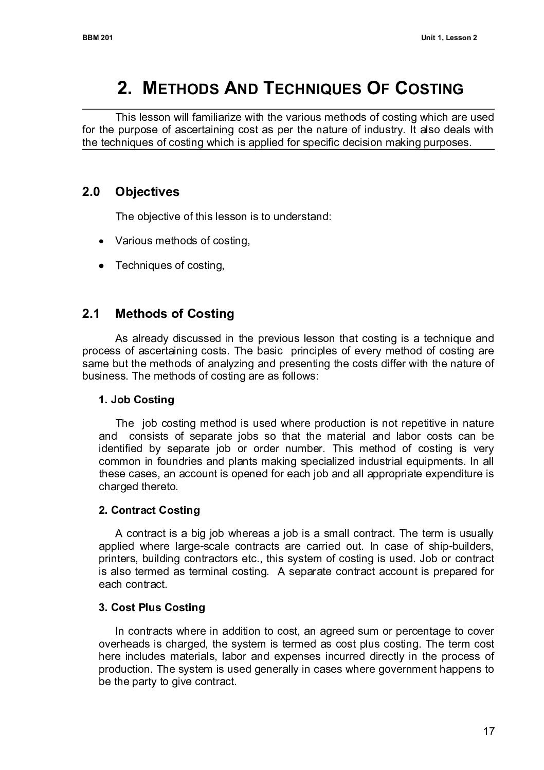 Methods and Techniques of Costing