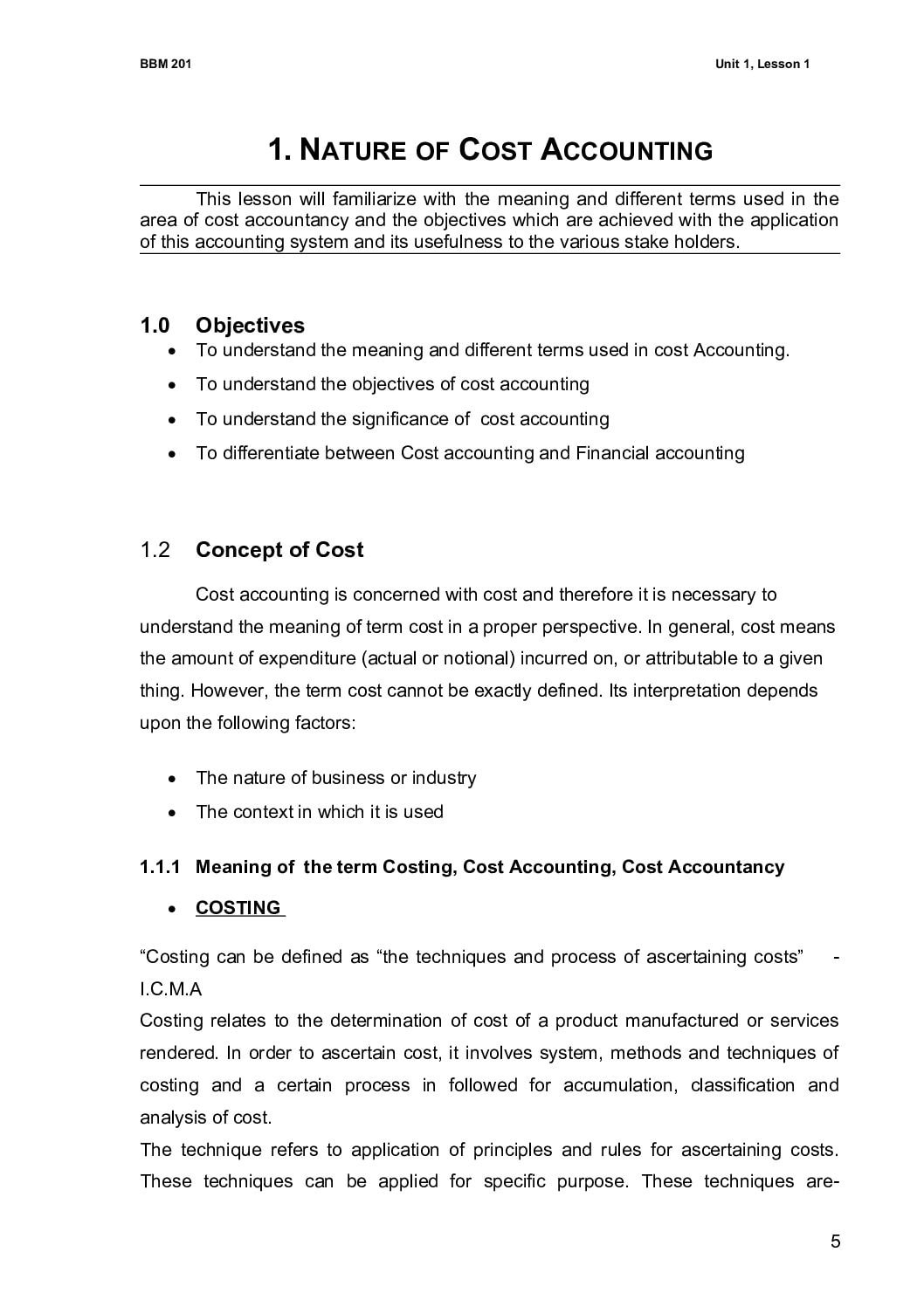 Nature of Cost Accounting