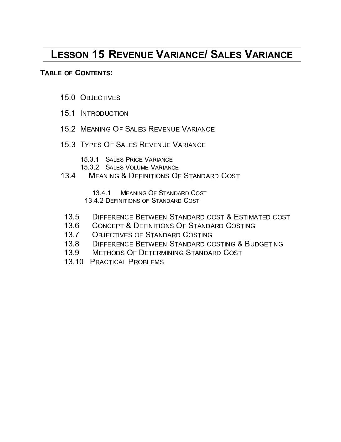 Revenue Variance and Sales Variance
