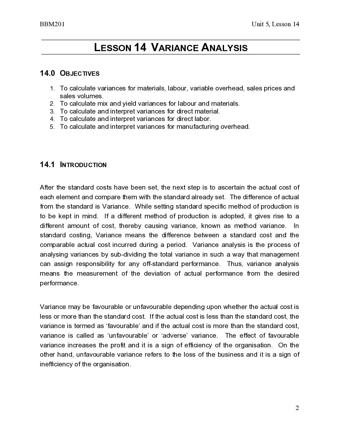 Variance Analysis Types