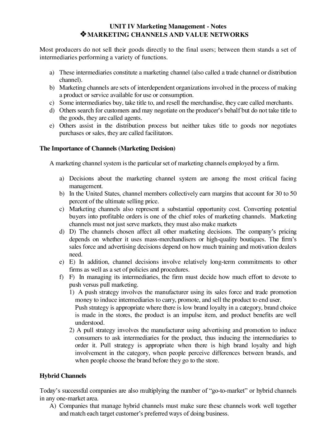 Distribution Channels and Retailing