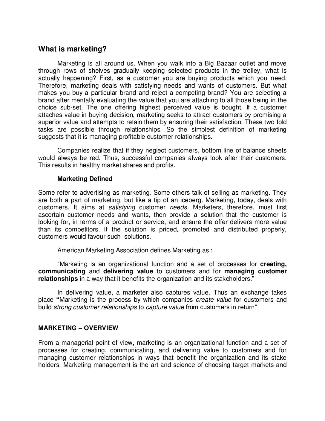 Marketing Overview and Strategic Planning