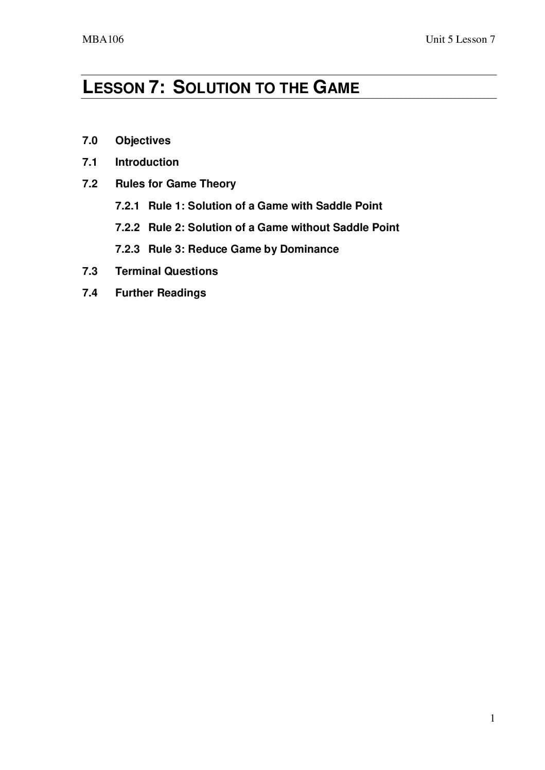 Game Theory Solution Methods