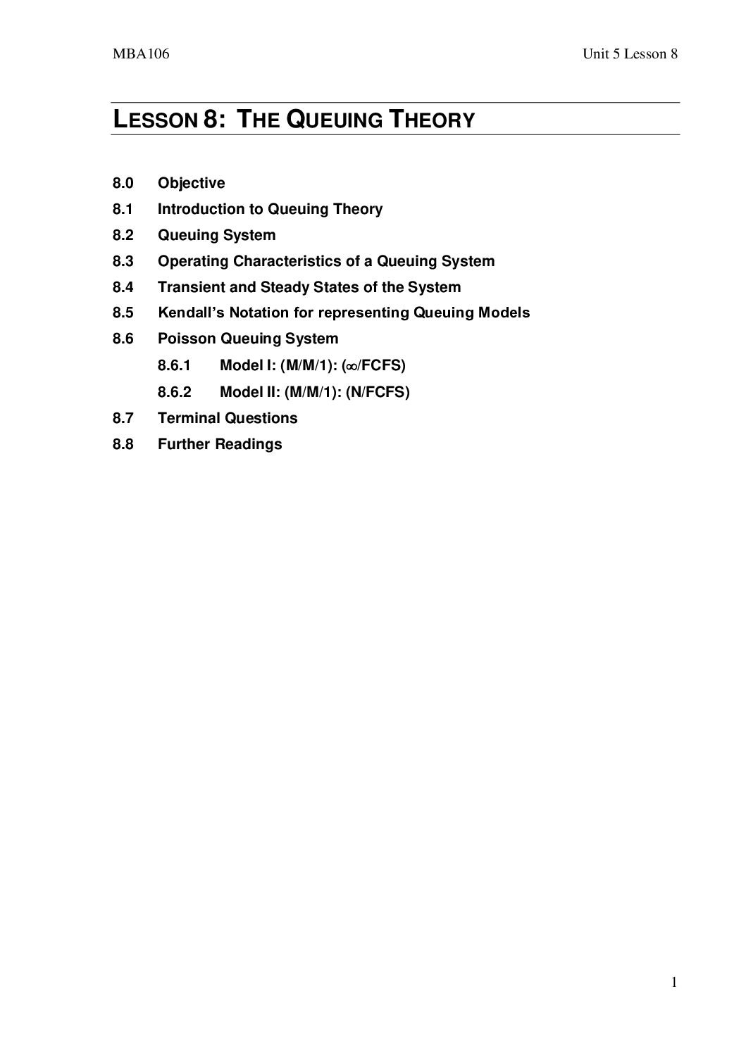 Queuing Theory and Models
