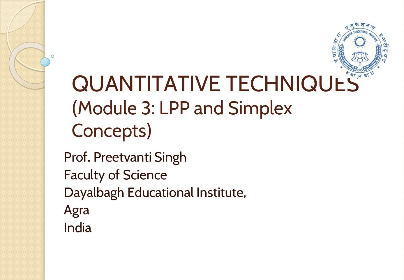 Simplex Method Concepts and Standardization