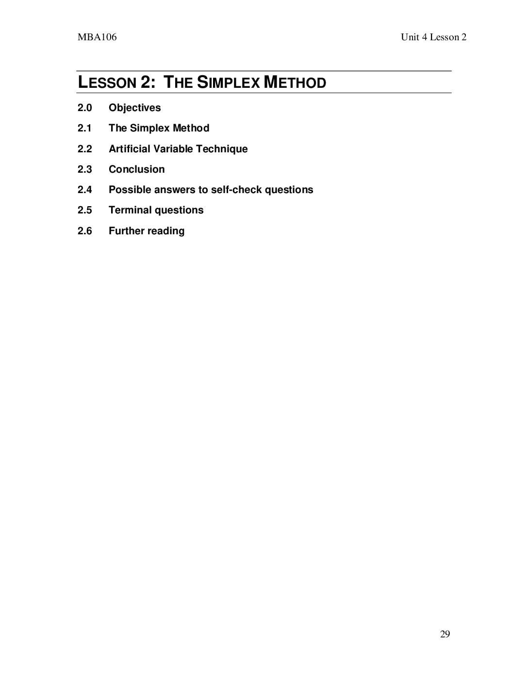 Simplex Method – Tableau Method and Optimality Testing