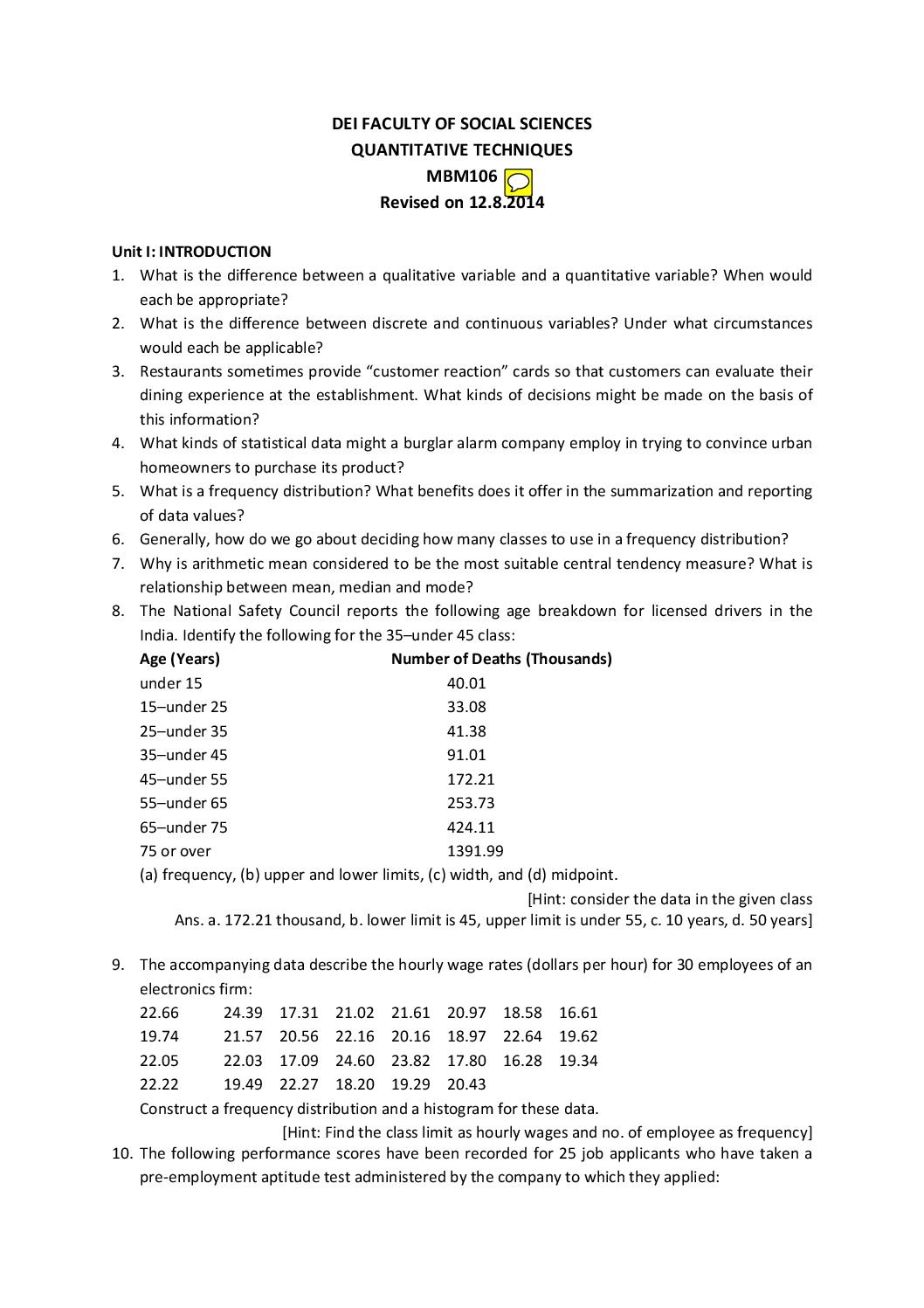 Quantitative Techniques Question Bank