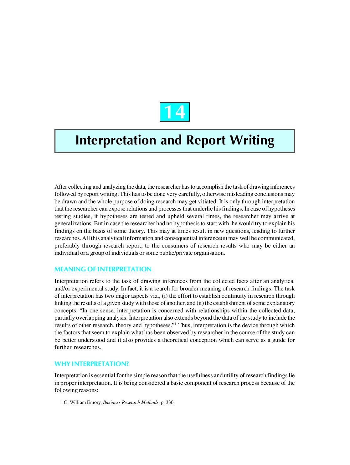 Interpretation and Report Writing