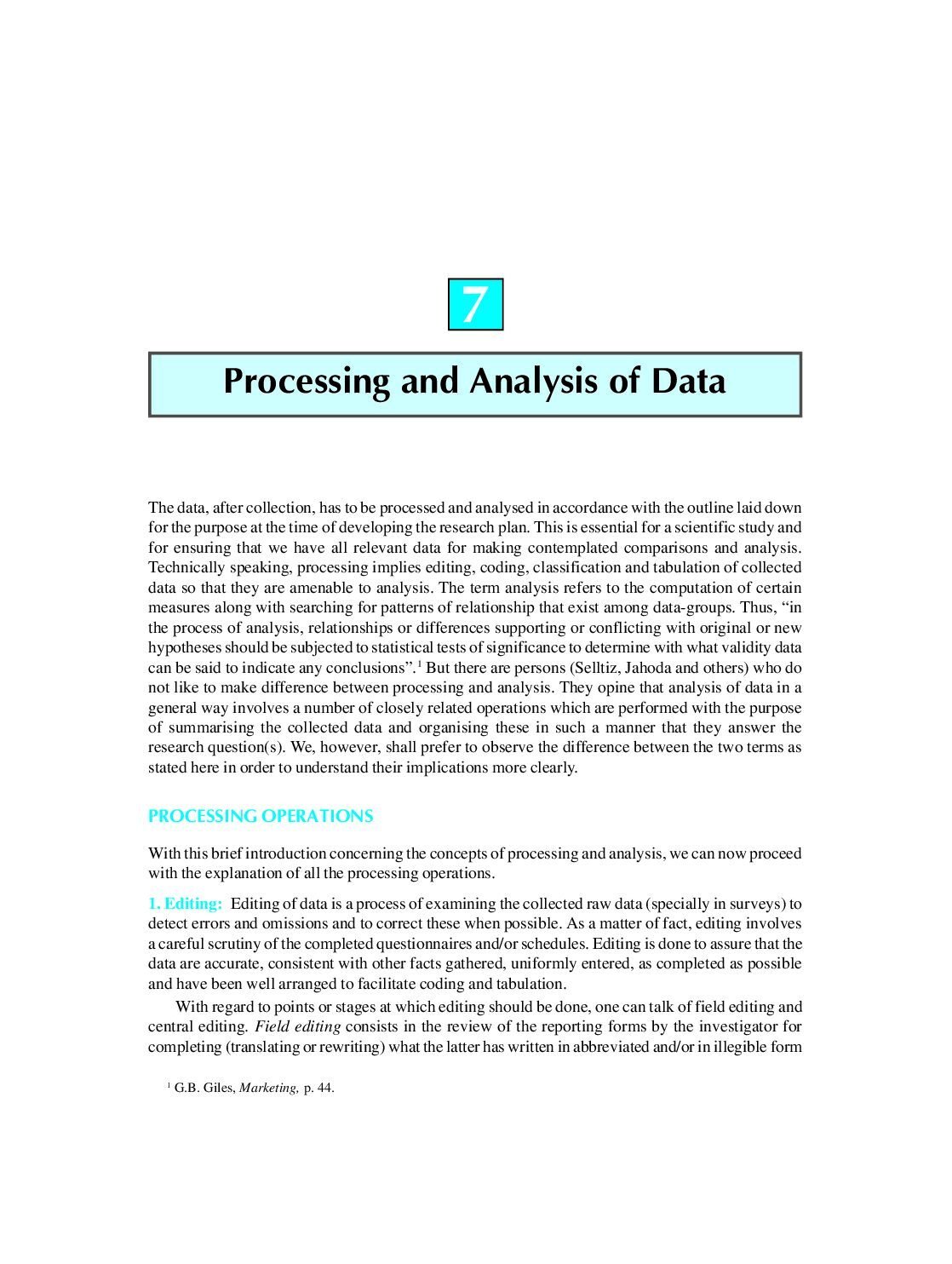Processing and Analysis of Data