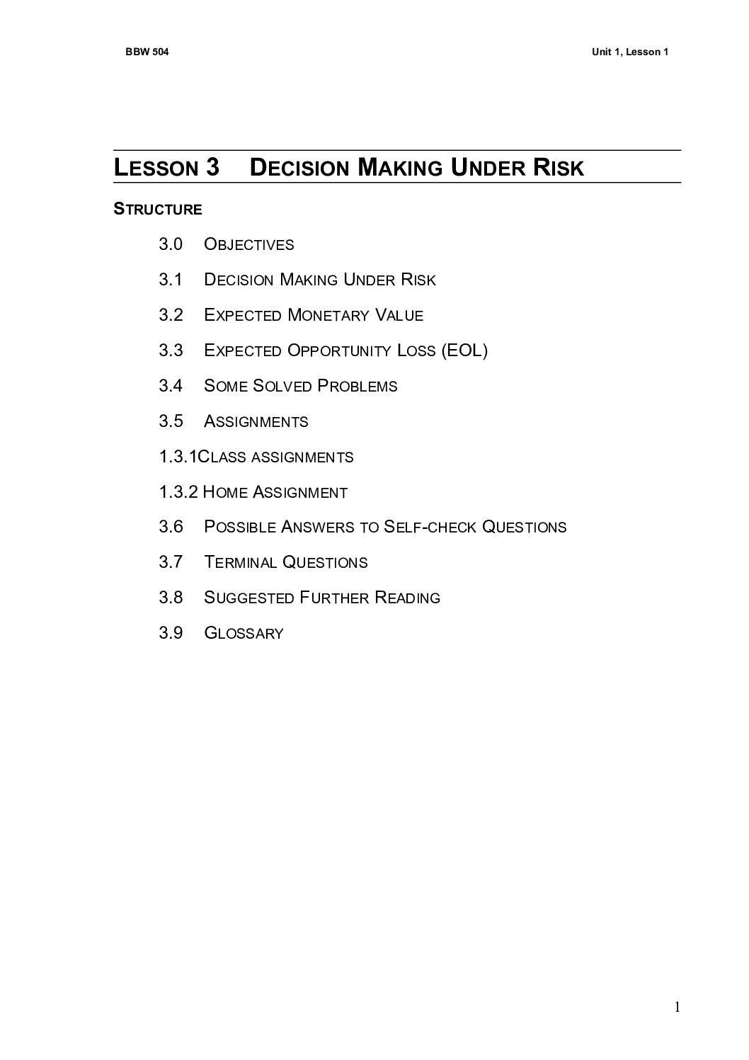 Decision Making Under Risk