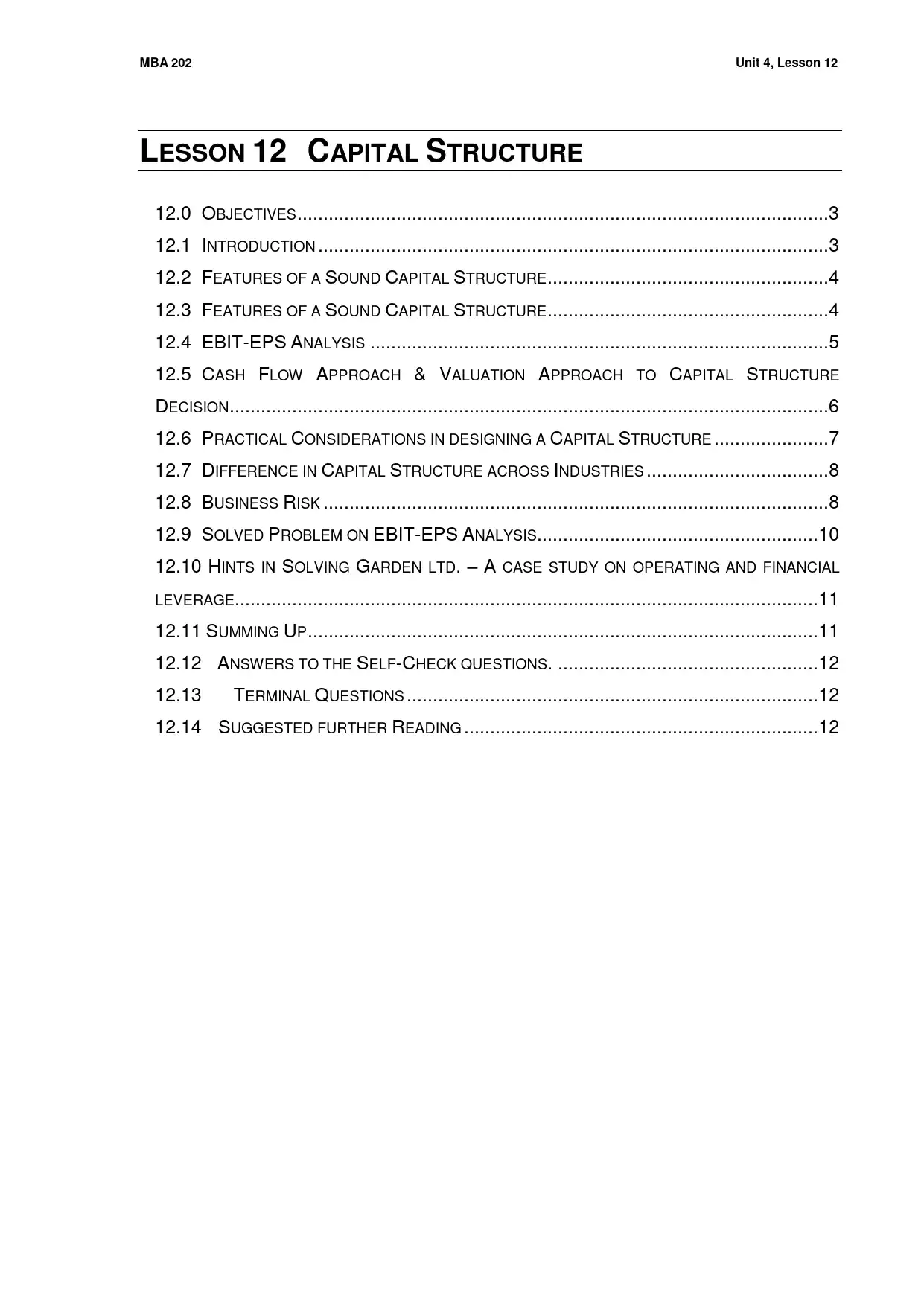 Capital Structure Features, Risk, and Case Study