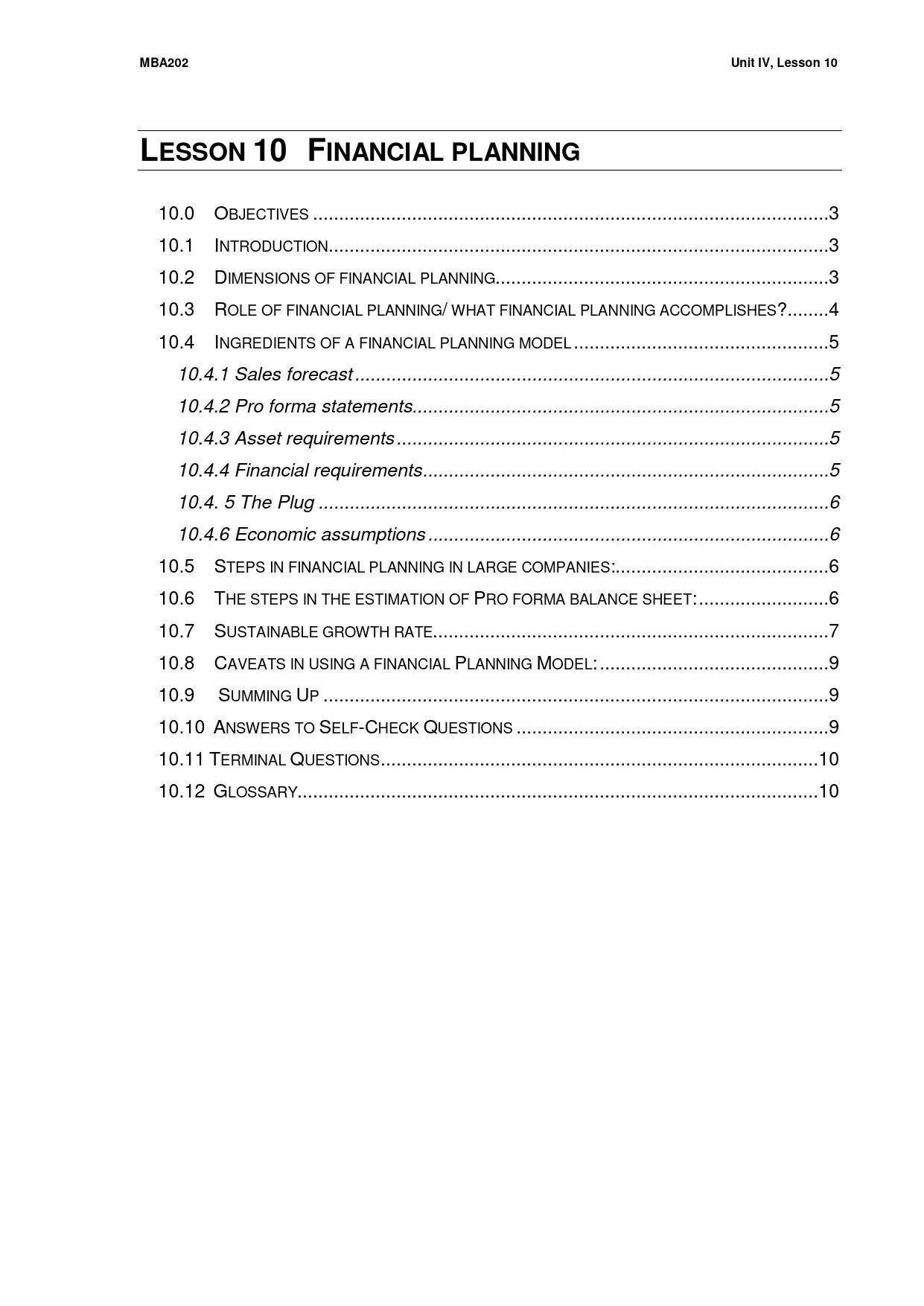  Financial Planning and Pro Forma Statement
