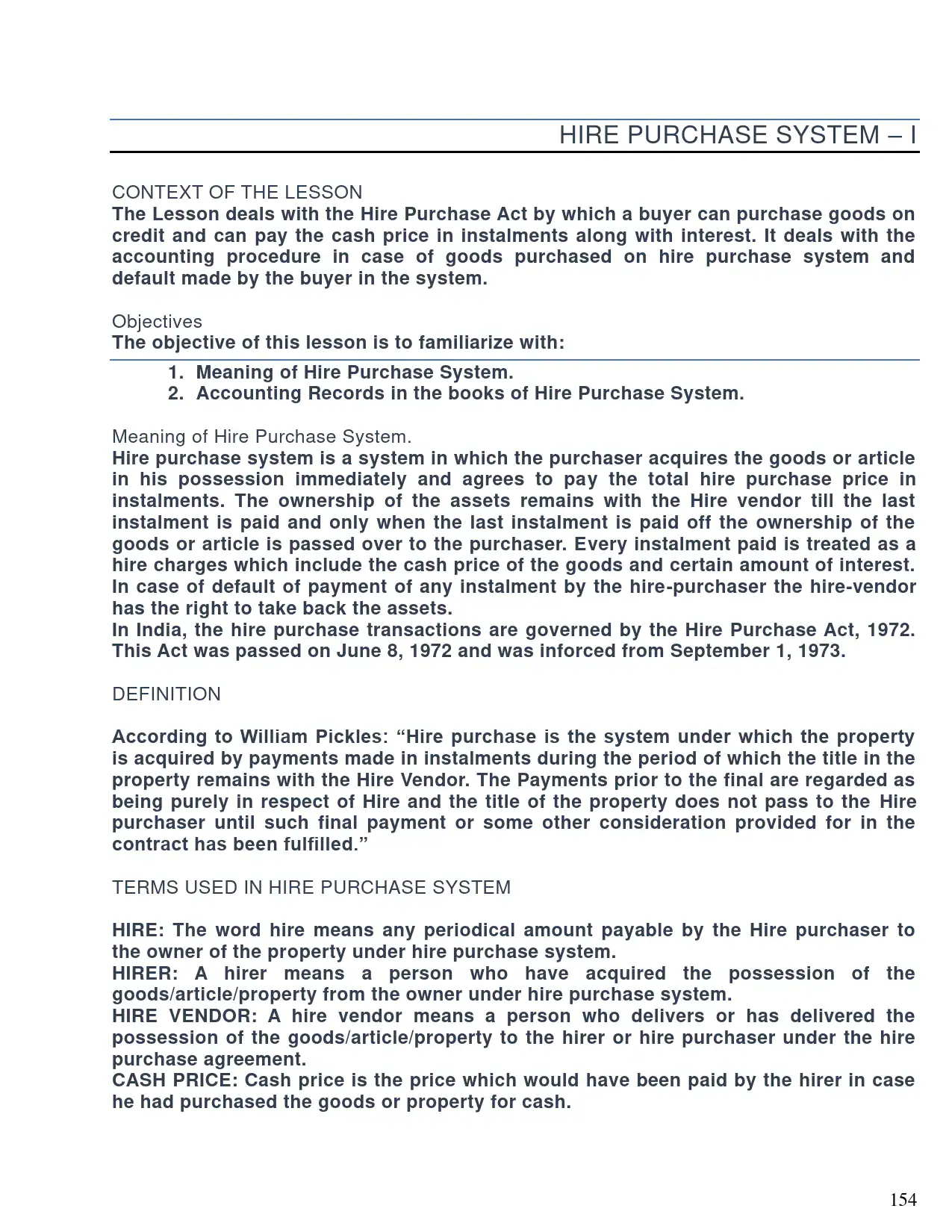 Hire Purchase System -I