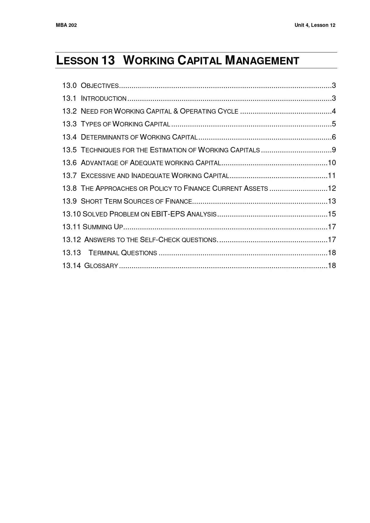 Working Capital Management and Financing Mix