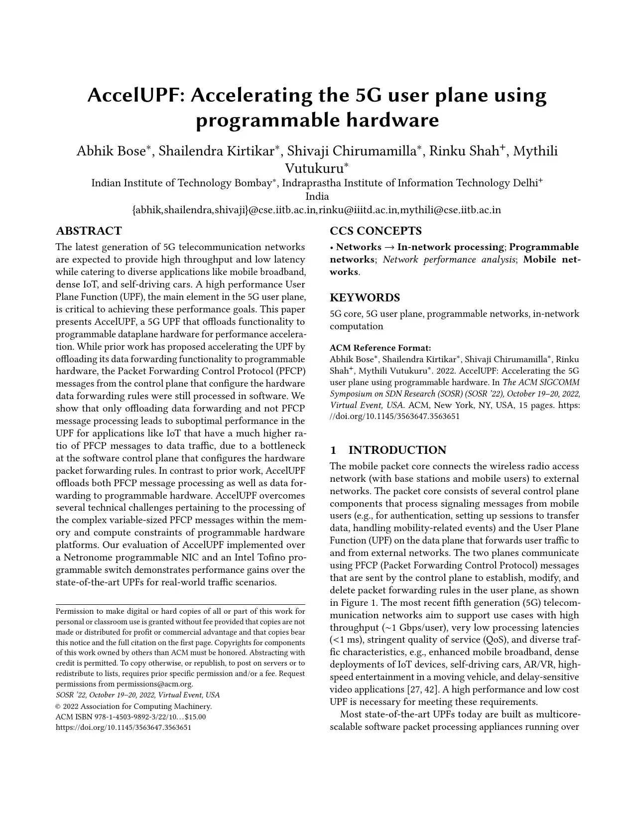 5G User Plane Function Acceleration with Programmable Dataplanes