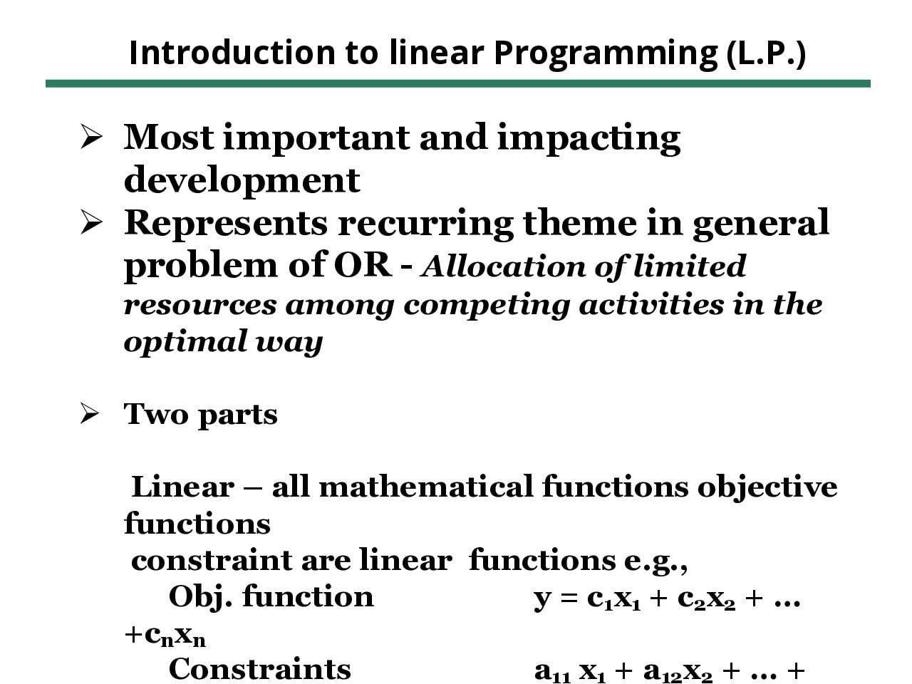 Linear Programming Applications