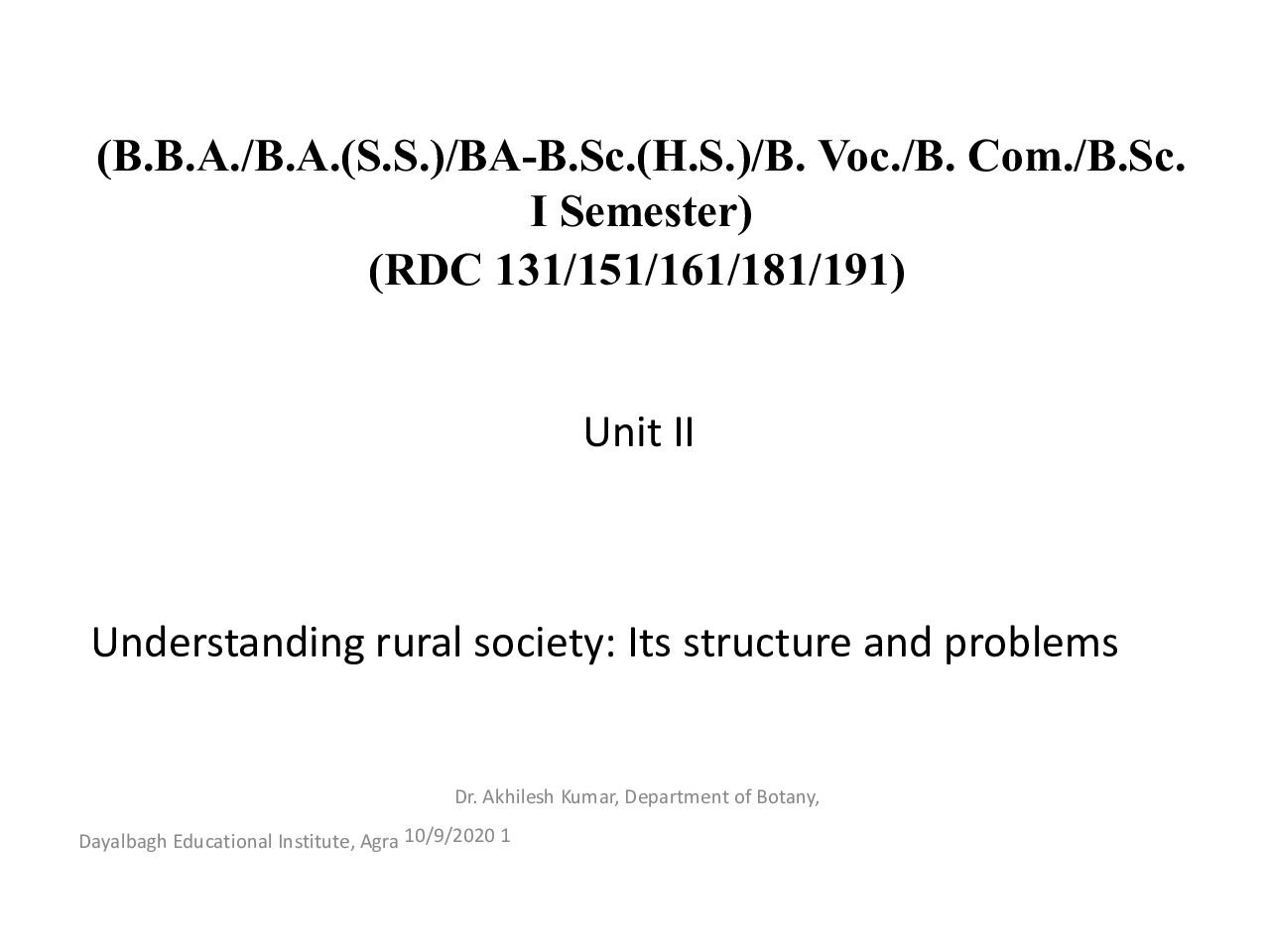 Understanding Rural Society – Structure and Problems