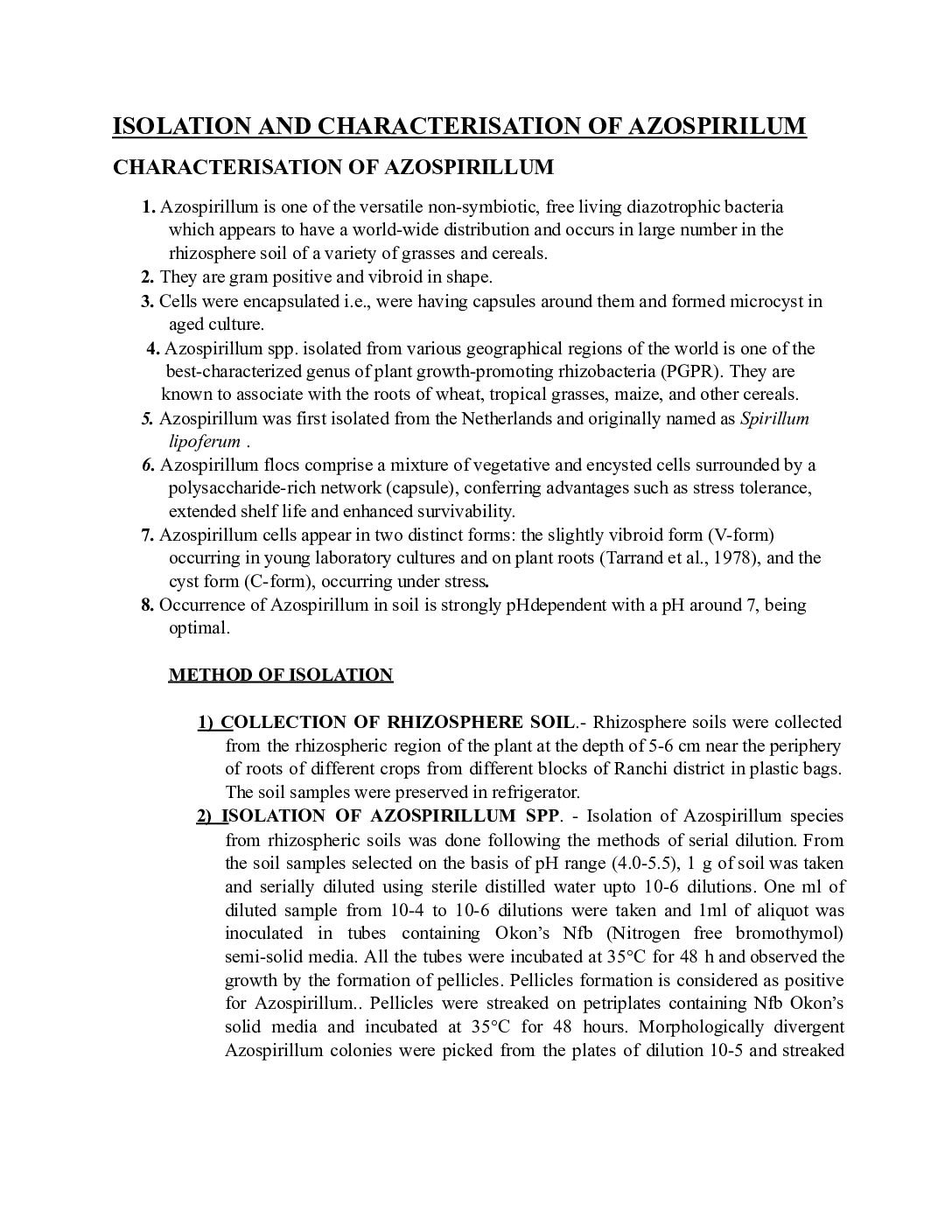 Isolation and Characterization of Azospirillum – Methods and Morphological Features