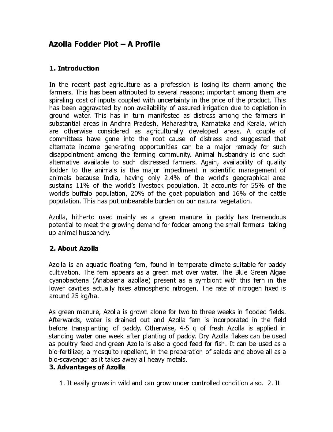 Model Project on Azolla Cultivation – Nitrogen-Fixing Aquatic Fern for Sustainable Agriculture