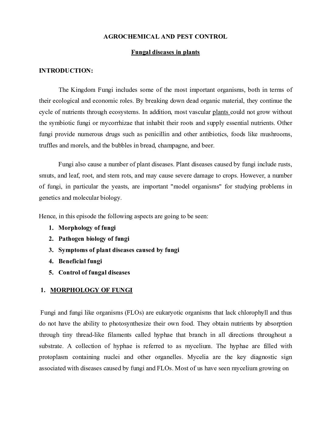 Agrochemical Use and Fungal Diseases in Plants