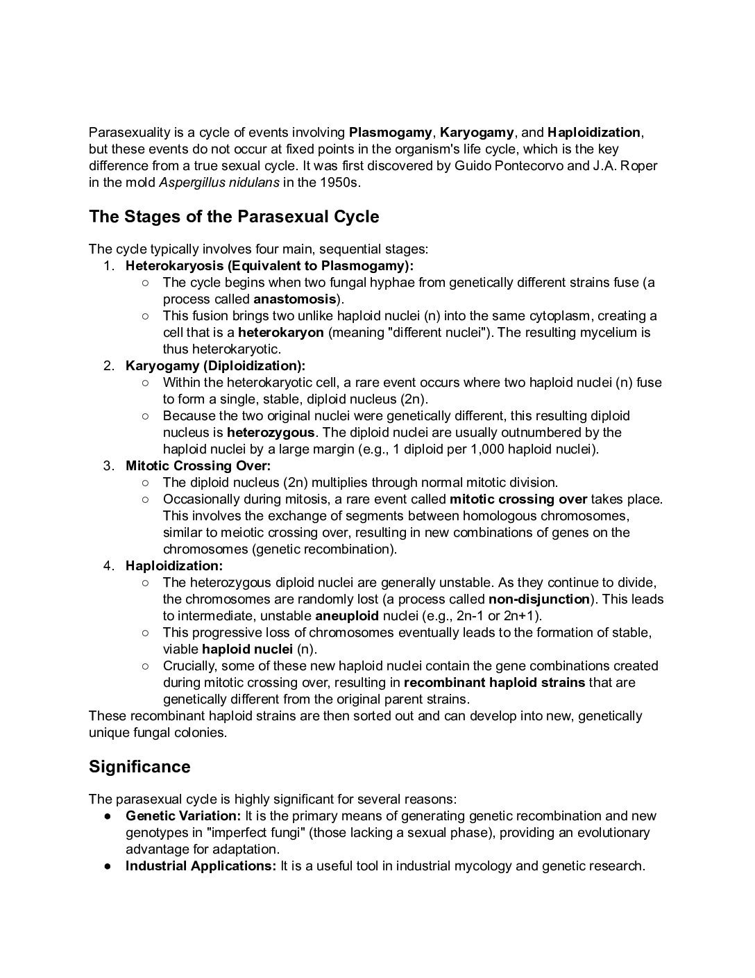 Parasexuality in Fungi – Cycle, Mechanisms, and Significance