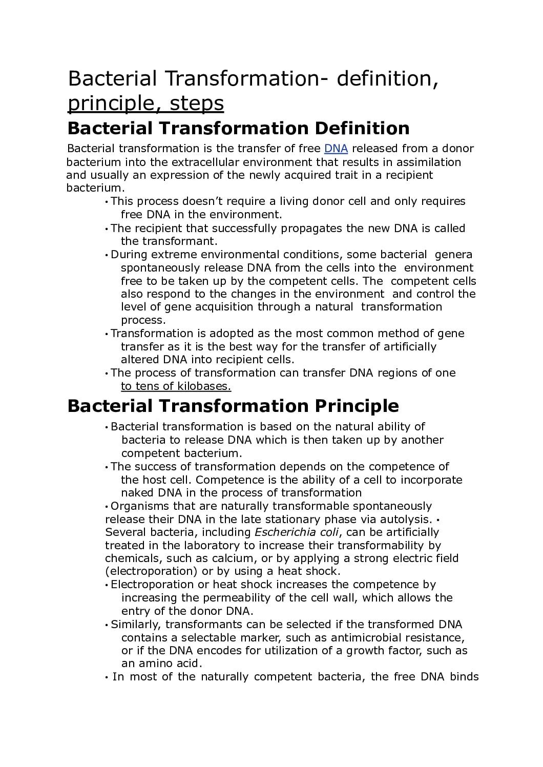Bacterial Transformation – Natural and Artificial Methods of DNA Transfer