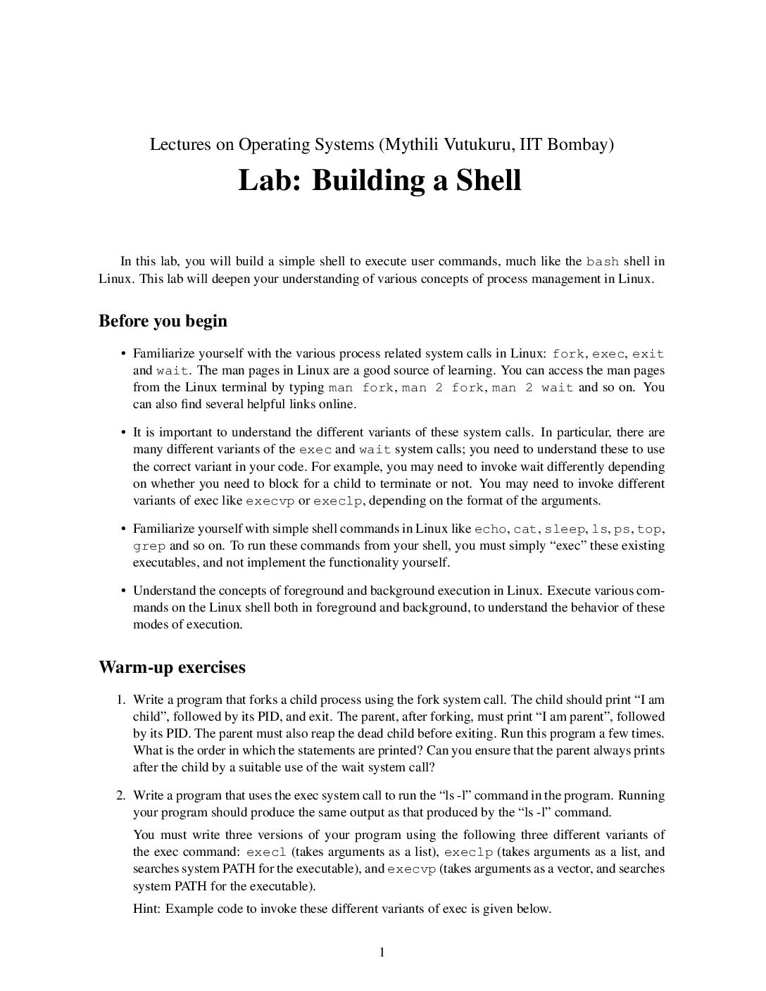 Shell Implementation with Process Management