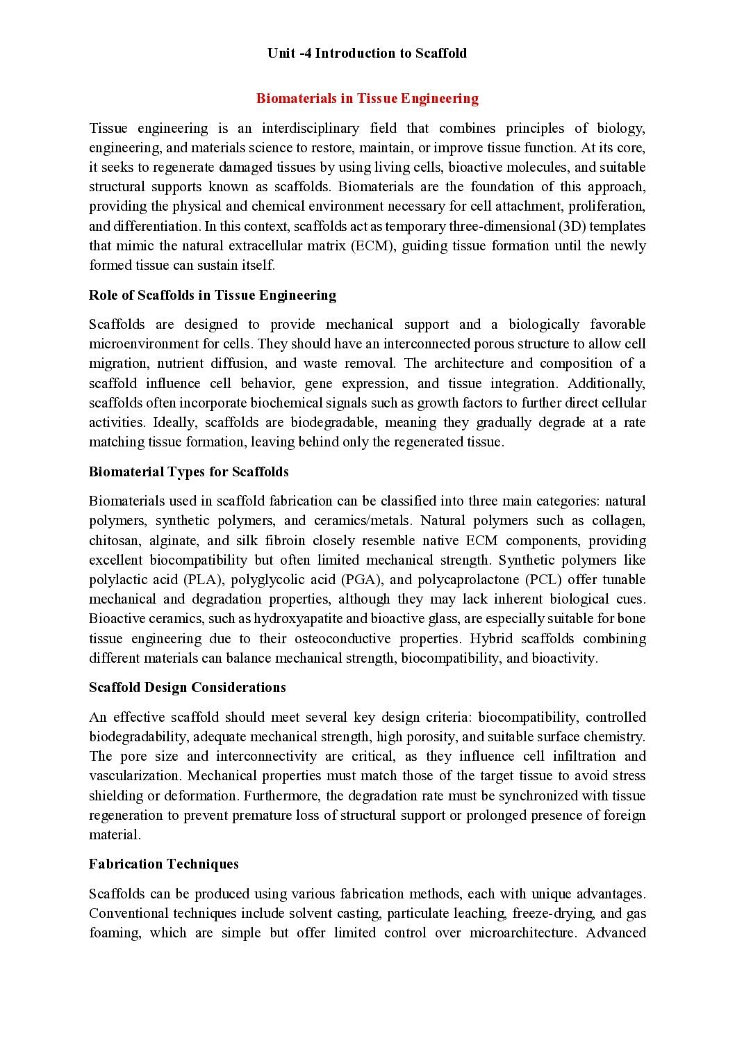 Tissue Engineering and Biomaterial Scaffolds