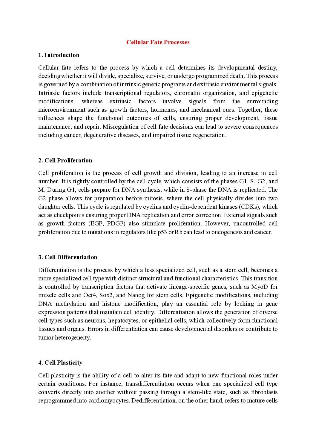 Cellular Fate and Cell Biology