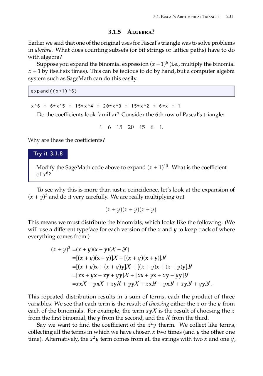 Binomial Theorem and Pascal’s Triangle Applications