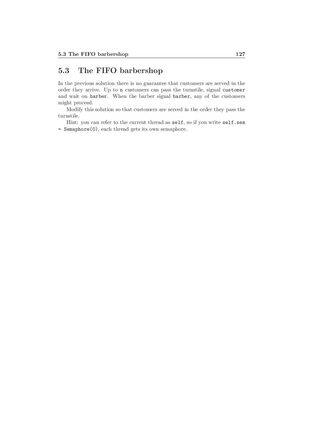 Process Synchronization – FIFO Barbershop