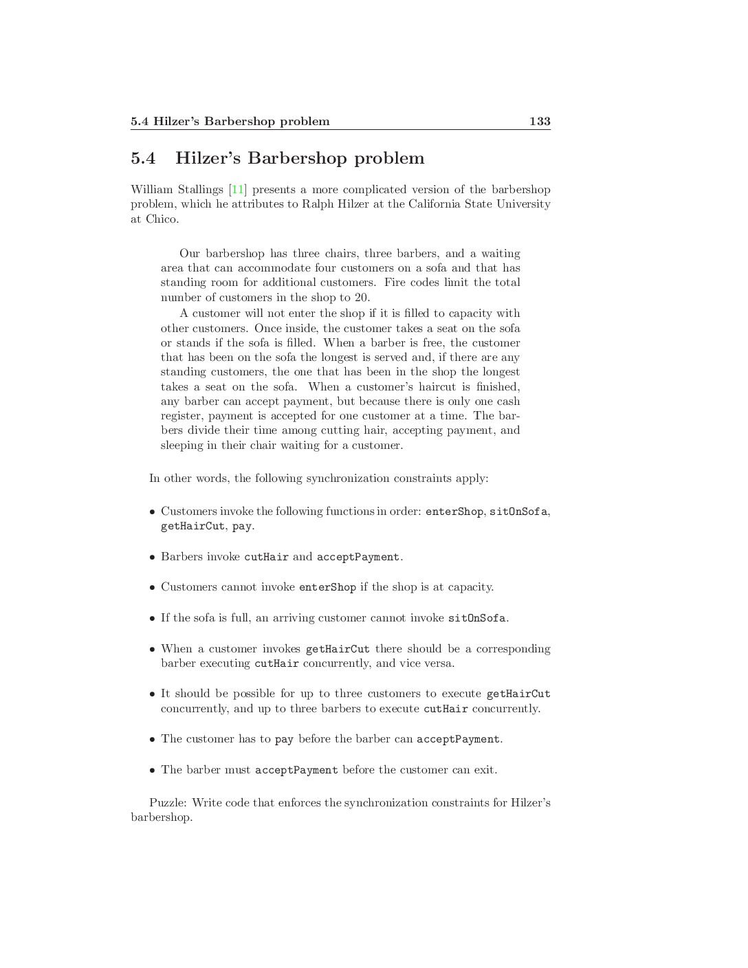 Process Synchronization – Hilzer Barbershop Problem