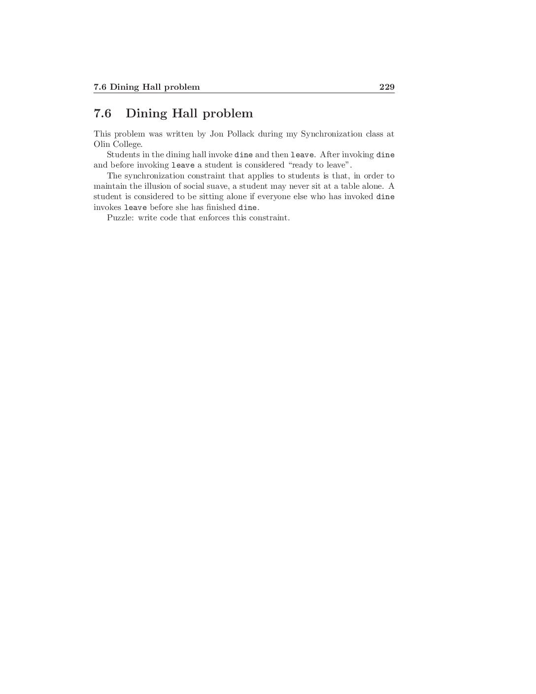 Process Synchronization – Dining Hall Problem