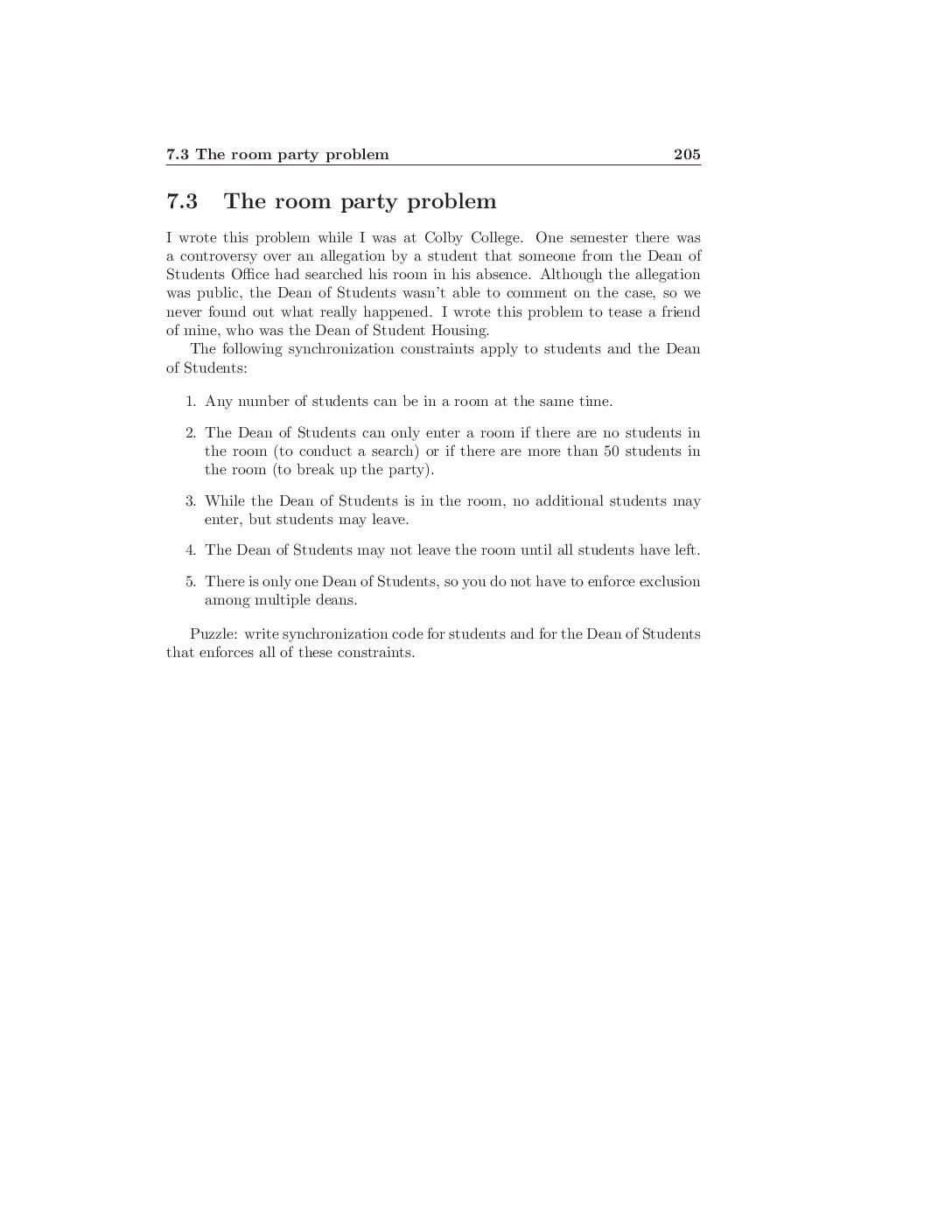 Process Synchronization – Room Party Problem
