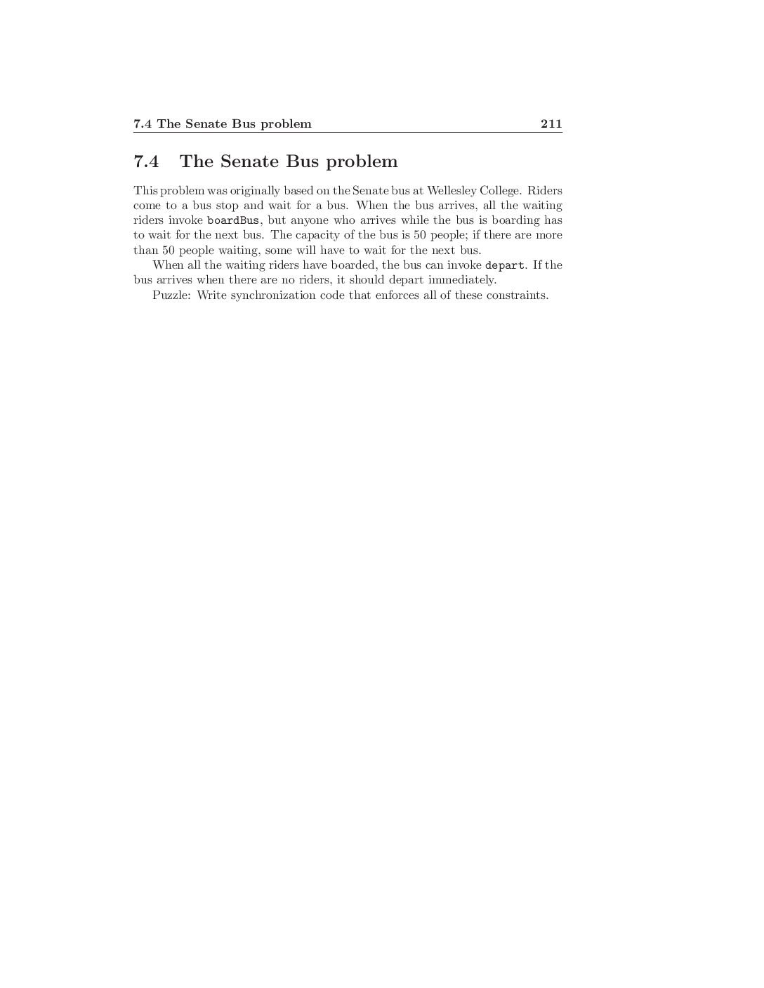 Process Synchronization – Senate Bus Problem