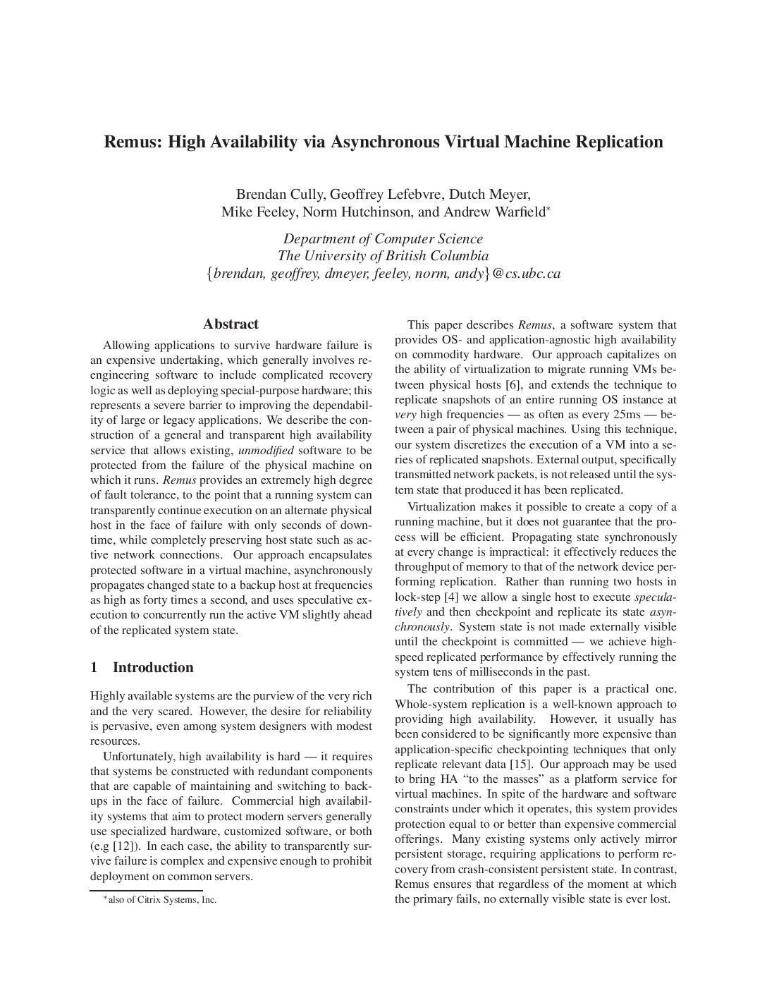 High Availability with Remus
