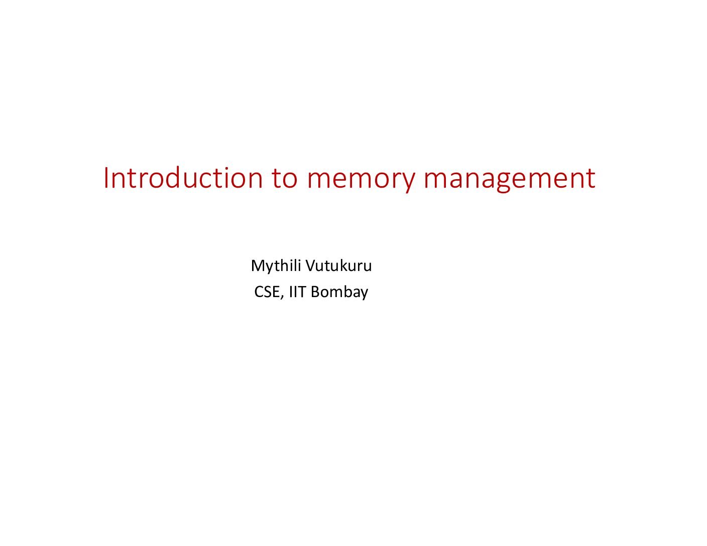 Introduction to Memory Management