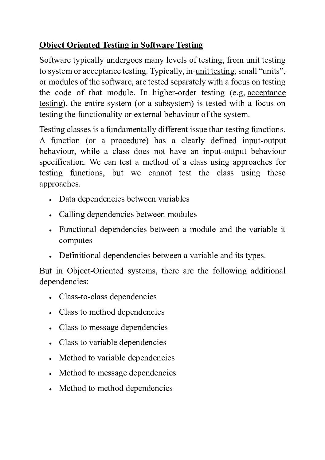 Object-Oriented Testing